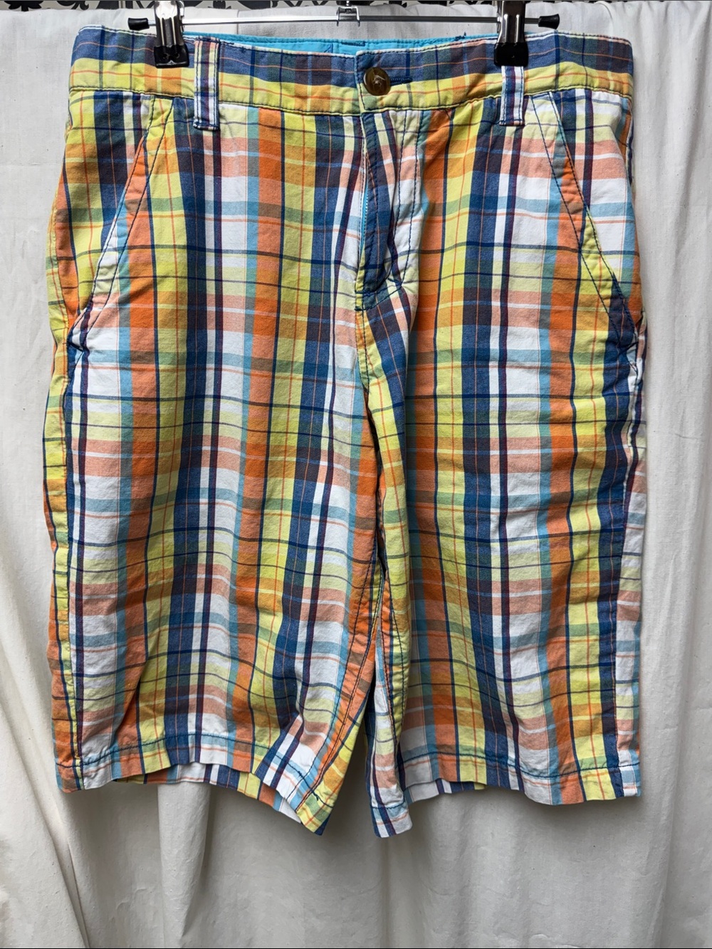 Kirra Men's Plaid Shorts in Yellow, Orange & Blue